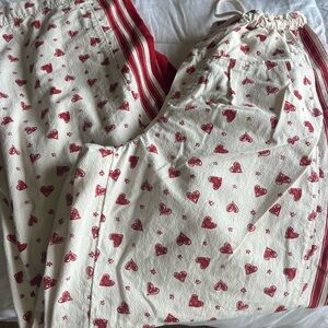 Free People Cream and Red Heart drawstring pants.